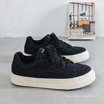 Férfi vászon sneaker Koreai stílusban, nyári viselethez, légáteresztő hálós bélés, alacsony felsőrész, gumi talp