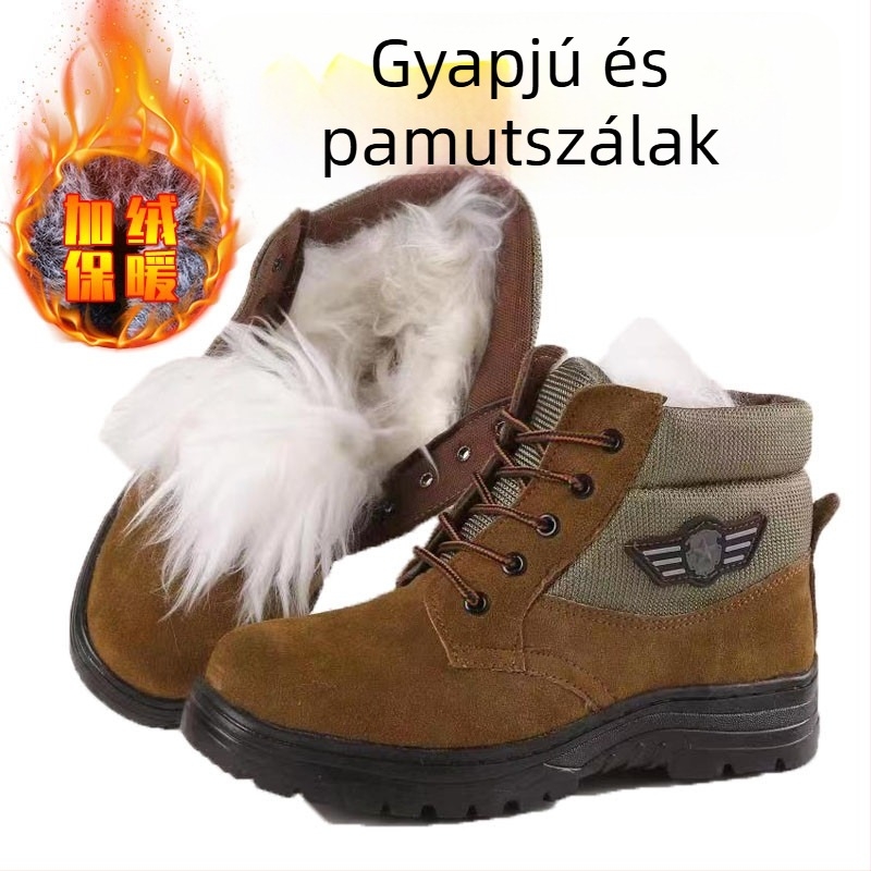 Hegesztő munkabakancsok, magas szárú, acélorr védelemmel, tehénbőr, gumitalp, bőr belső