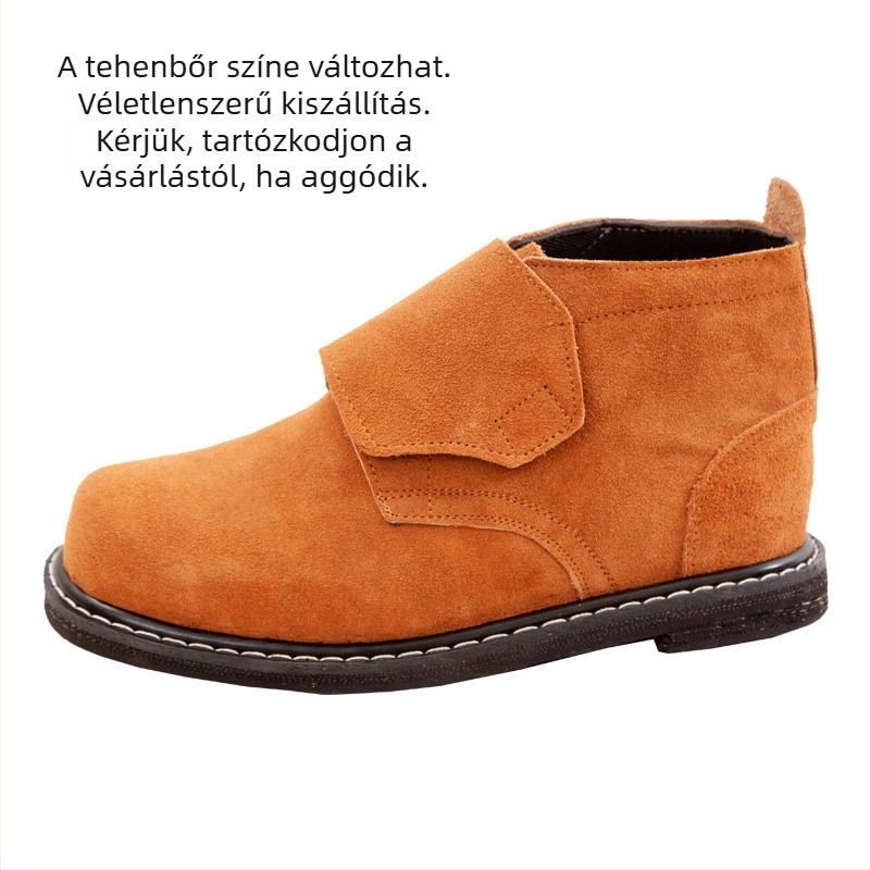 Hegesztő munkabakancsok, magas szárú, acélorr védelemmel, tehénbőr, gumitalp, bőr belső