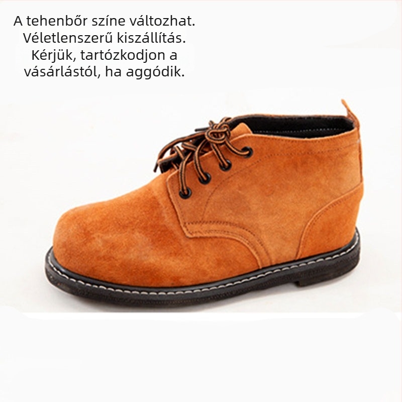 Hegesztő munkabakancsok, magas szárú, acélorr védelemmel, tehénbőr, gumitalp, bőr belső