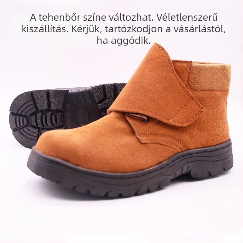 Hegesztő munkabakancsok, magas szárú, acélorr védelemmel, tehénbőr, gumitalp, bőr belső