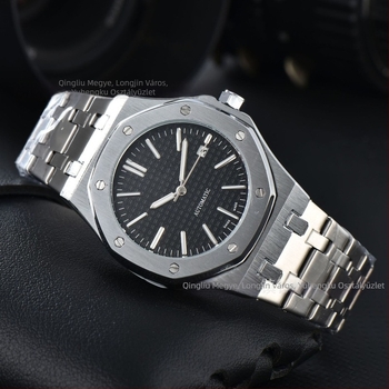 Férfi mechanikus karóra naptár funkcióval, rozsdamentes acél tok és szíj, 40,5 mm számlap, modell 1221