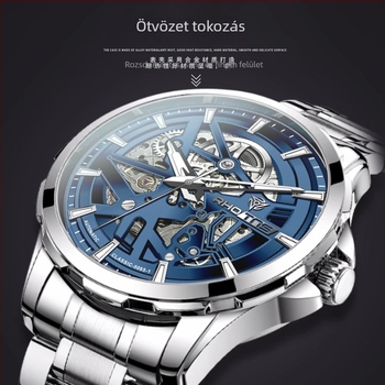 Férfi automata Tourbillon karóra bőrszíjjal, világító számlappal, 30 méter vízálló