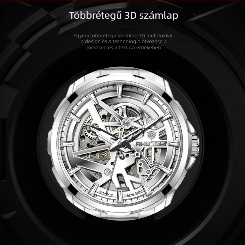 Férfi automata Tourbillon karóra bőrszíjjal, világító számlappal, 30 méter vízálló