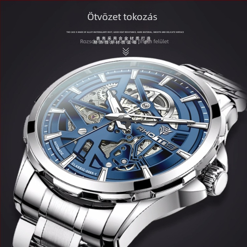 Férfi automata Tourbillon karóra bőrszíjjal, világító számlappal, 30 méter vízálló