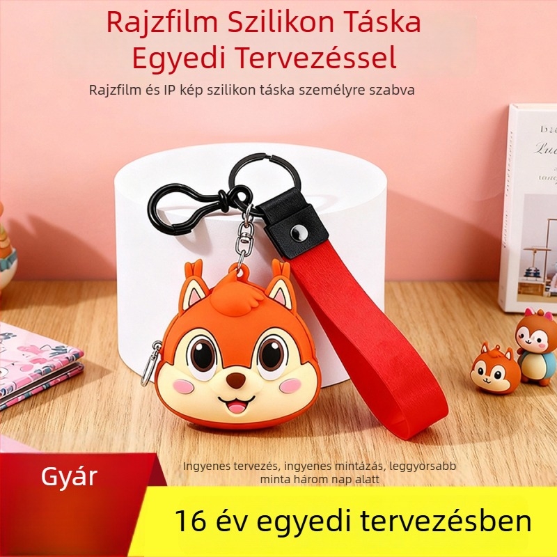 Szilikon pénztárca gyerekeknek és diákoknak — rajzfilm állatos minta, cipzár, érme zseb, testre szabható