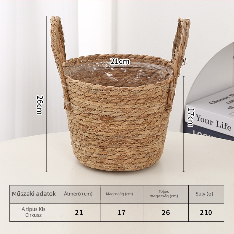 Bulrushból készült virágtartó kosár, modern növénykosár, félig kézi és félig mechanikus szövés, dekorációs célra