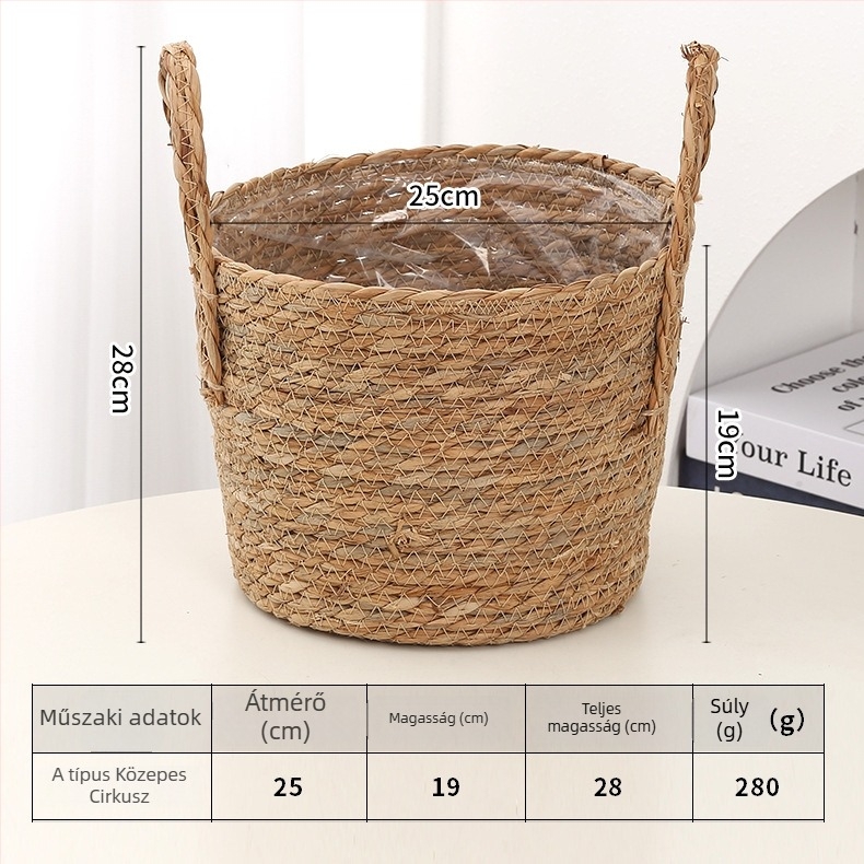 Bulrushból készült virágtartó kosár, modern növénykosár, félig kézi és félig mechanikus szövés, dekorációs célra