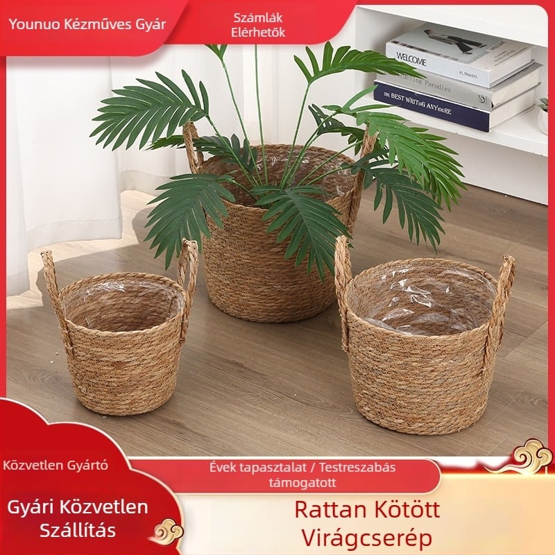 Bulrushból készült virágtartó kosár, modern növénykosár, félig kézi és félig mechanikus szövés, dekorációs célra