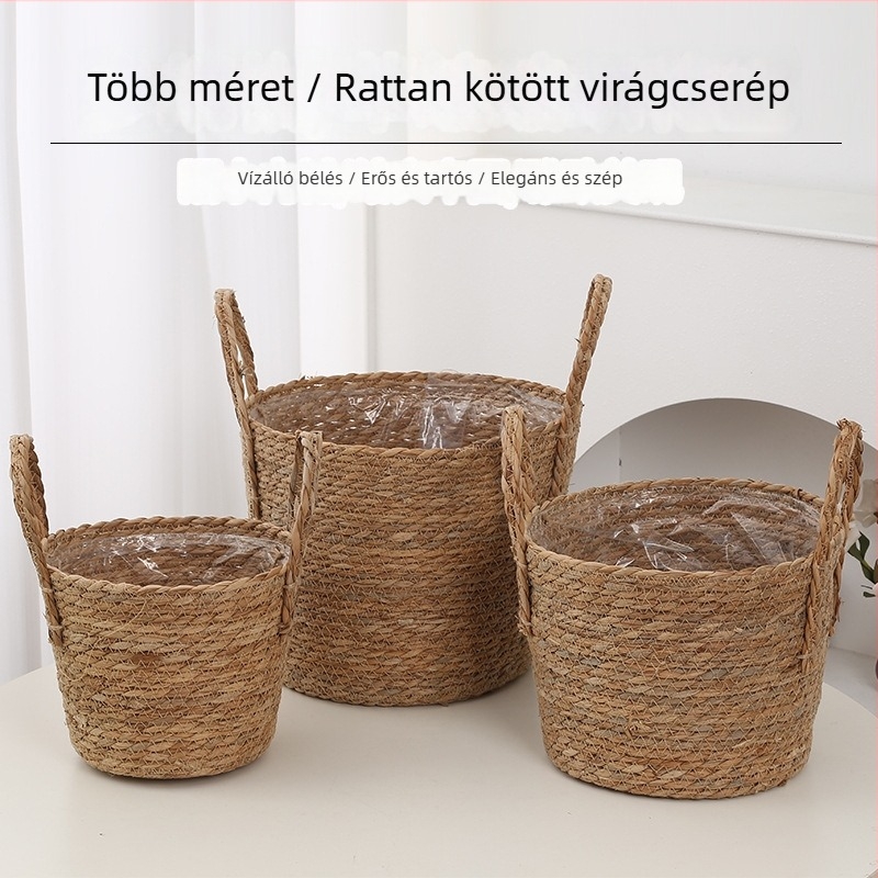 Bulrushból készült virágtartó kosár, modern növénykosár, félig kézi és félig mechanikus szövés, dekorációs célra