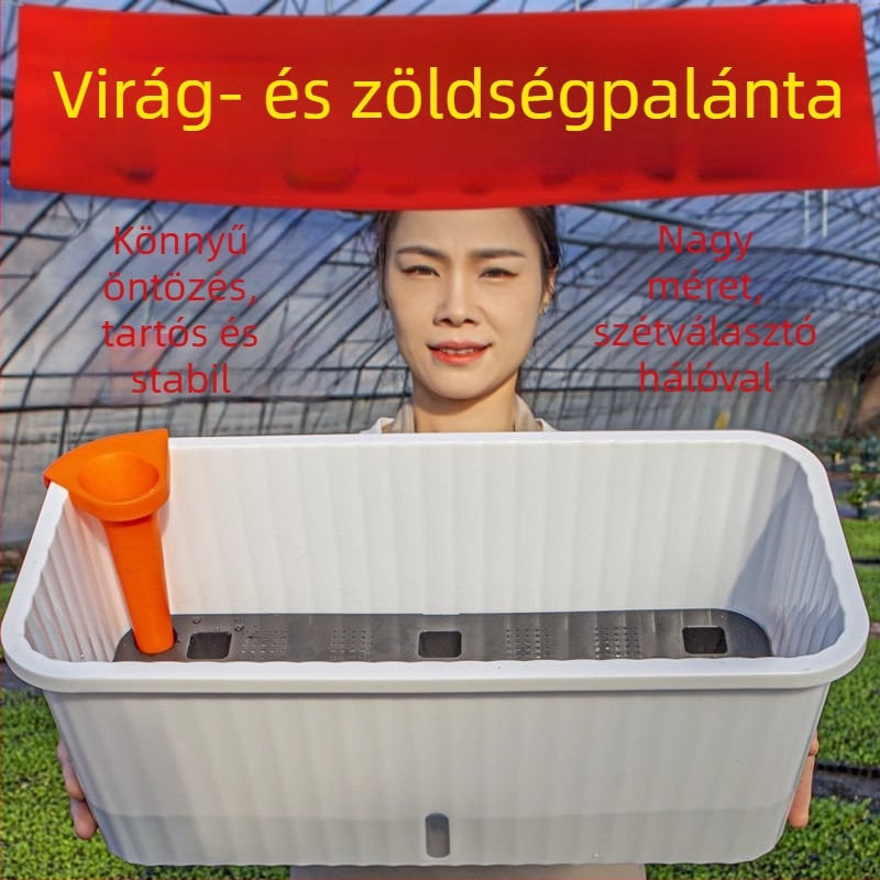 Önöntöző téglalap alakú PP virágcserép, tartós műanyagból, erkélyre, padlón álló