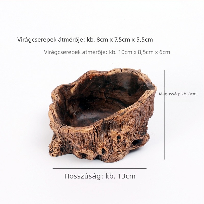 Fa mintázatú beton virágcserép fa imitációval, retro pásztor stilus, gyártva fordított formával (Típus: virágcserép; Anyag: beton; Stílus: retro pásztor; Gyártási mód: fordított forma)