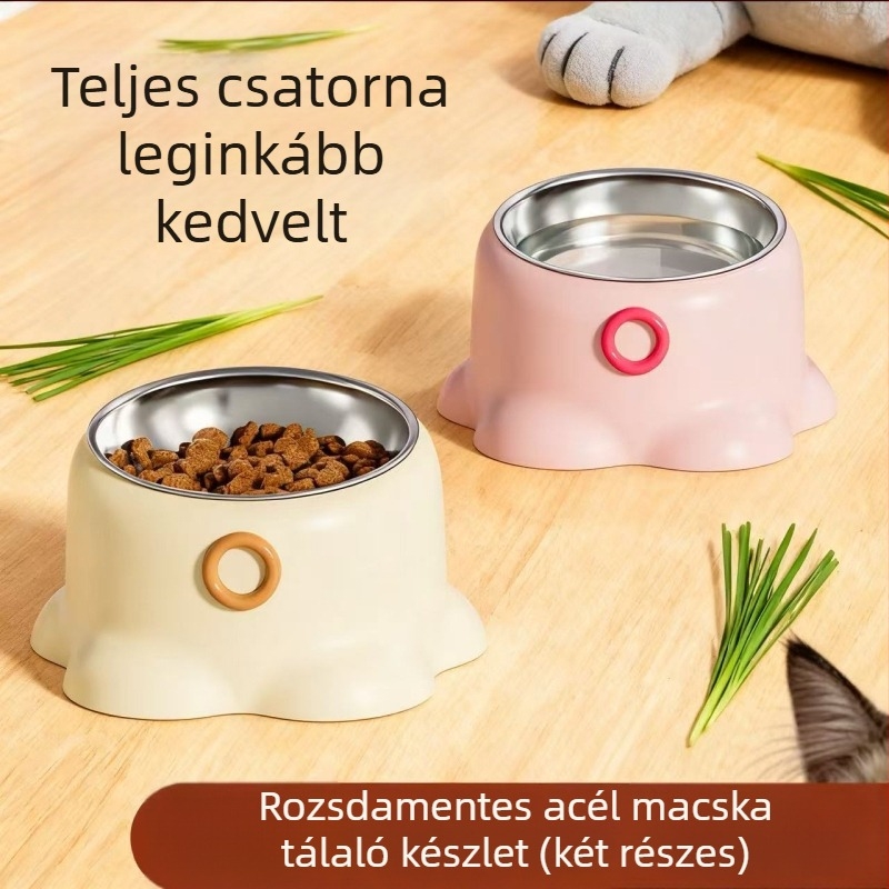 Macska tál anti-tip állvánnyal, ferde száj, magas lábú nyakvédő, PP anyag