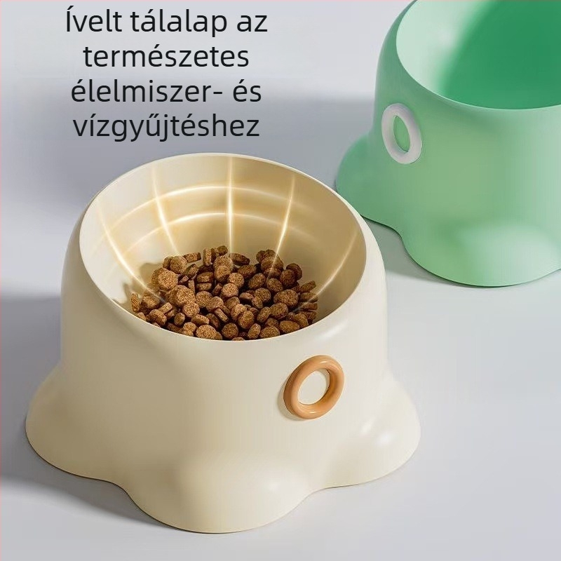 Macska tál anti-tip állvánnyal, ferde száj, magas lábú nyakvédő, PP anyag