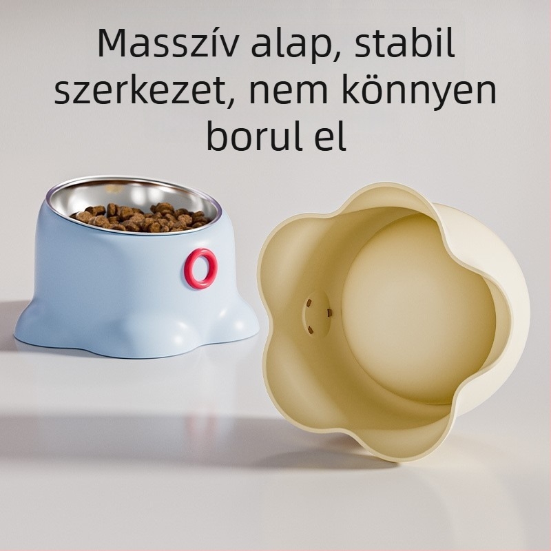 Macska tál anti-tip állvánnyal, ferde száj, magas lábú nyakvédő, PP anyag