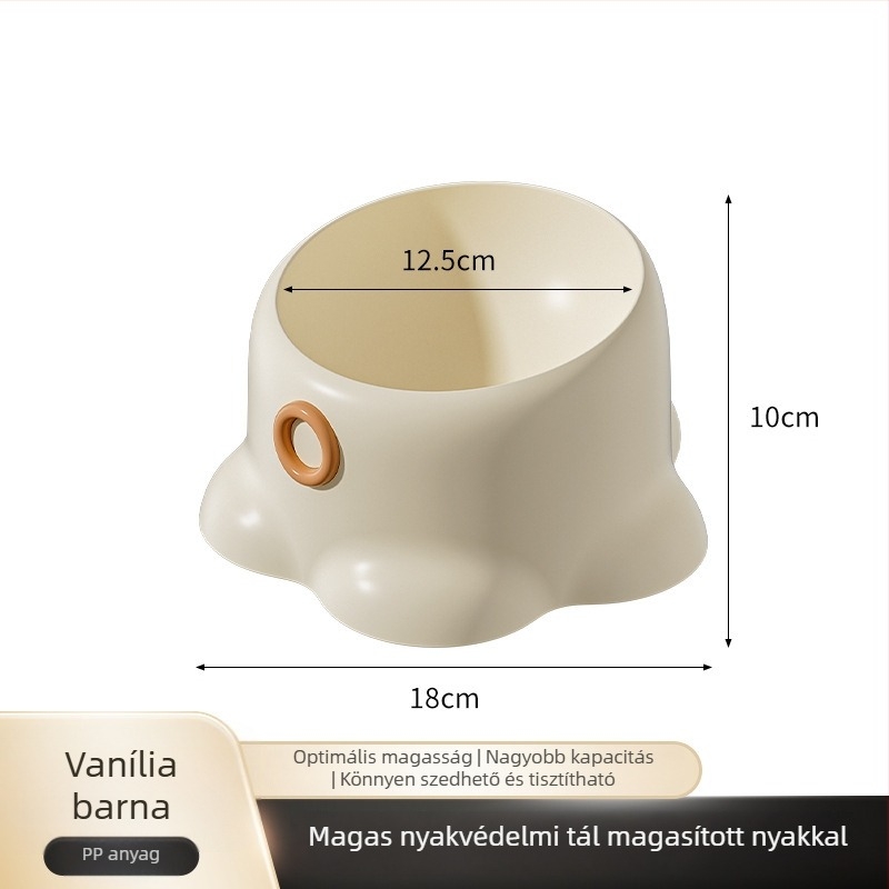 Macska tál anti-tip állvánnyal, ferde száj, magas lábú nyakvédő, PP anyag