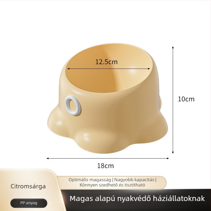 Macska tál anti-tip állvánnyal, ferde száj, magas lábú nyakvédő, PP anyag
