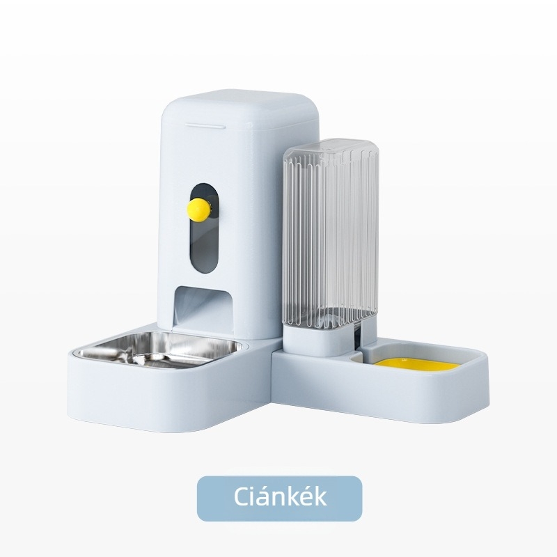 Automata macska etető és vízadagoló integrált kettős tálakkal (macska etető- és kutya tál), dőlés elleni rendszer