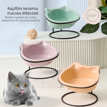 Kerámiás macska tál vas kerettel, ferde etetési dizájn és nyaki támasz, 400 g