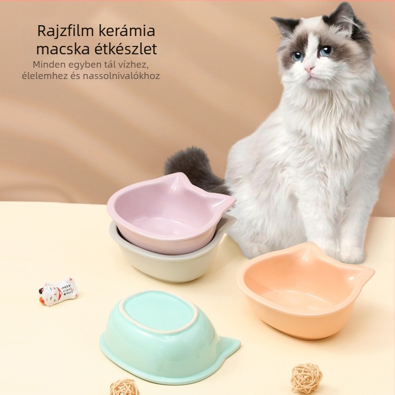 Kerámiás macska tál vas kerettel, ferde etetési dizájn és nyaki támasz, 400 g