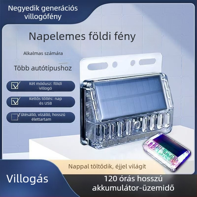 LED ködfényszóró járművekhez – negyedik generációs érintéses napelemes strobe fény; LED fényforrás; élettartam 50 000 óra; alkalmas nagy teherautókra, félpótkocsikra, pótkocsikra, targoncákra, építőgépekre, buszokra és motorkerékpárokra