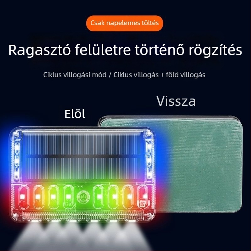 LED ködfényszóró járművekhez – negyedik generációs érintéses napelemes strobe fény; LED fényforrás; élettartam 50 000 óra; alkalmas nagy teherautókra, félpótkocsikra, pótkocsikra, targoncákra, építőgépekre, buszokra és motorkerékpárokra