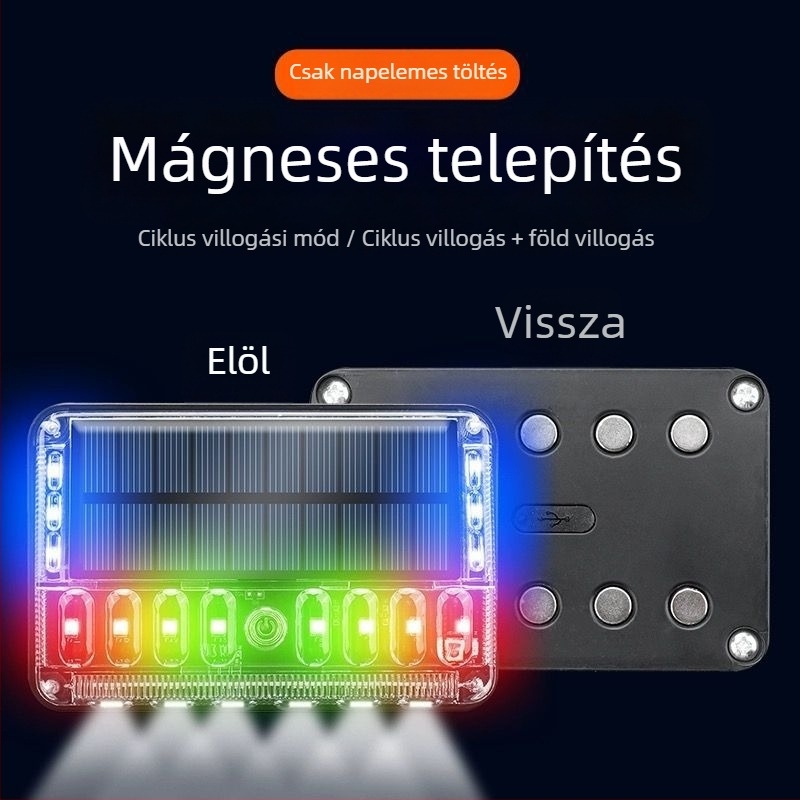 LED ködfényszóró járművekhez – negyedik generációs érintéses napelemes strobe fény; LED fényforrás; élettartam 50 000 óra; alkalmas nagy teherautókra, félpótkocsikra, pótkocsikra, targoncákra, építőgépekre, buszokra és motorkerékpárokra
