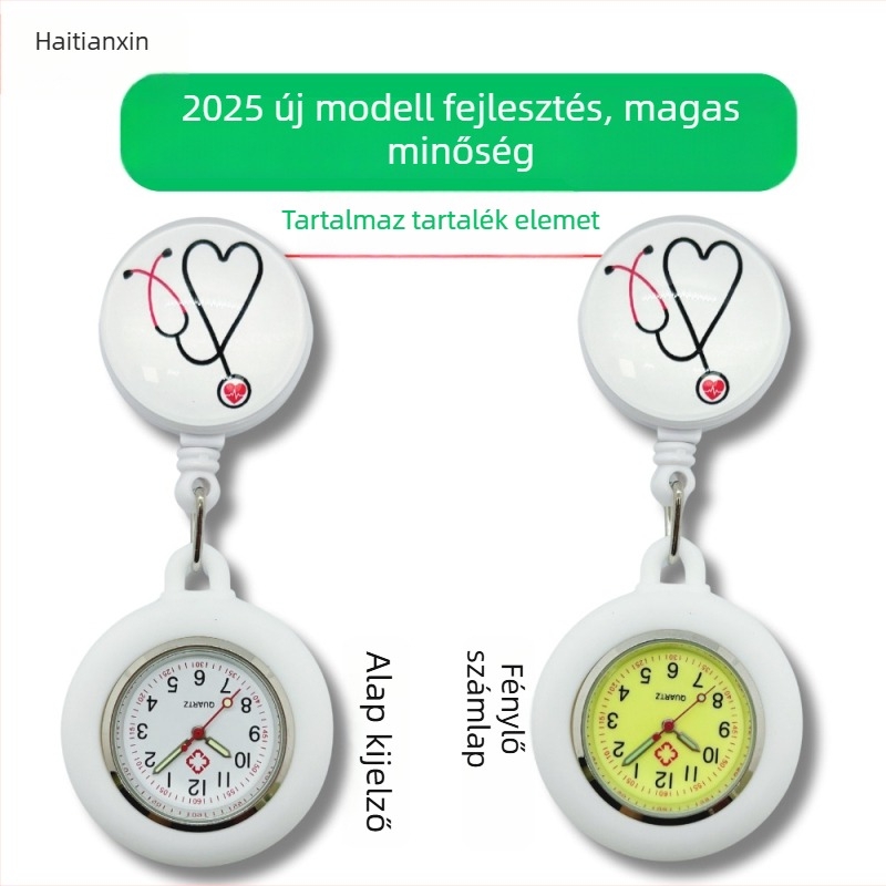 Nővér/orvos óra kvarc mozgással, analóg kijelző, világító, szilikon szíj