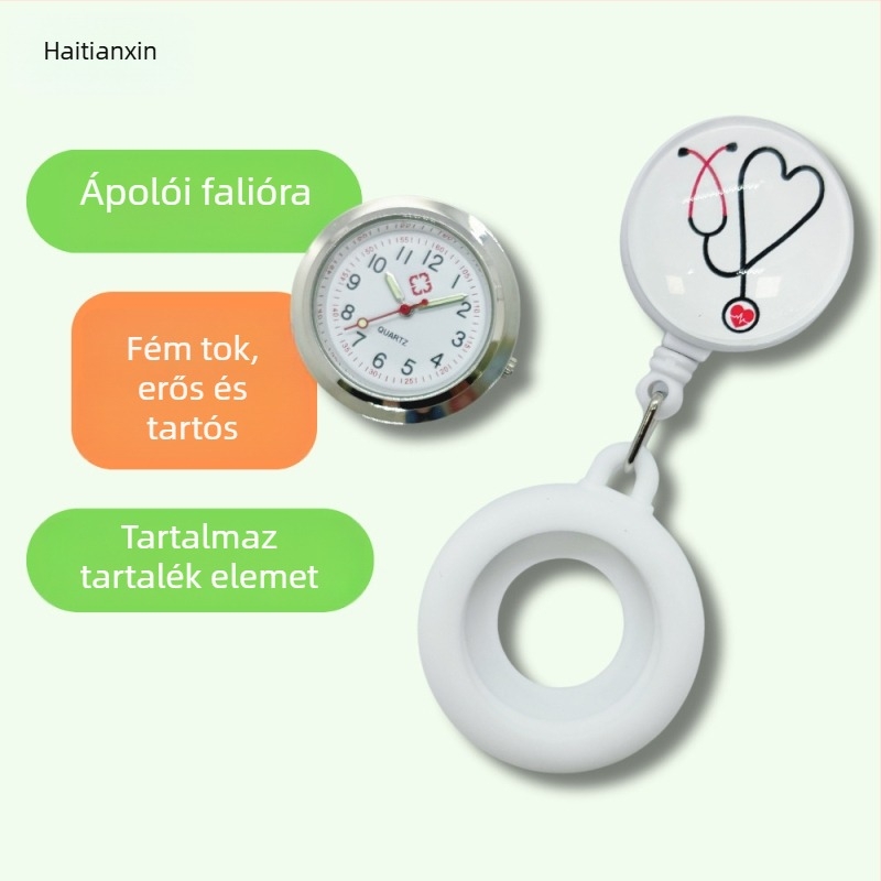 Nővér/orvos óra kvarc mozgással, analóg kijelző, világító, szilikon szíj