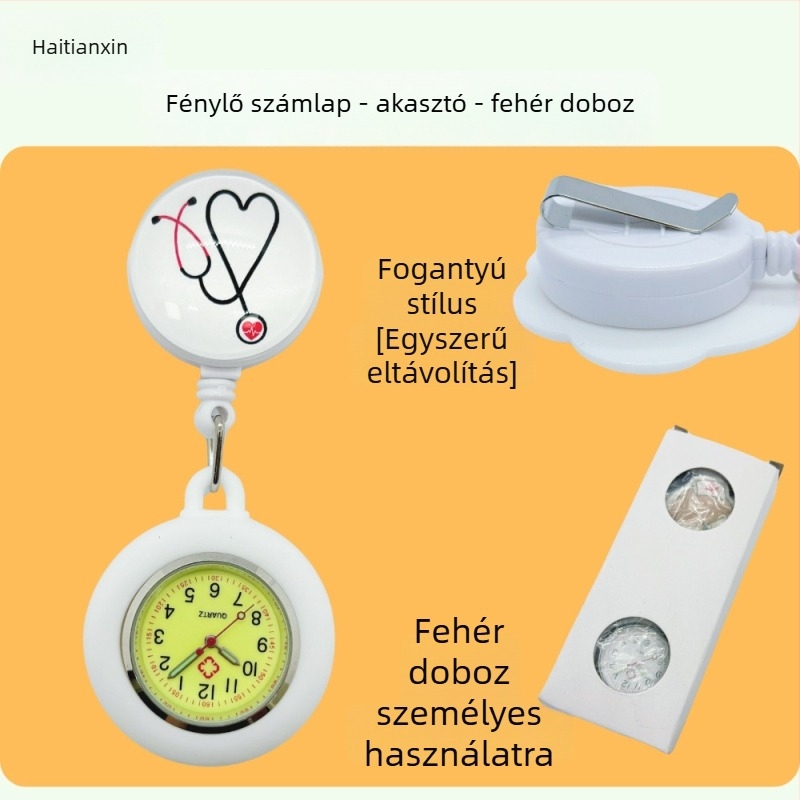 Nővér/orvos óra kvarc mozgással, analóg kijelző, világító, szilikon szíj