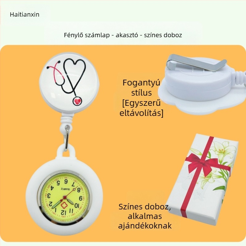 Nővér/orvos óra kvarc mozgással, analóg kijelző, világító, szilikon szíj