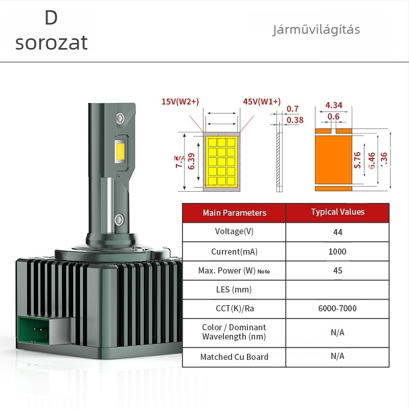 LED autóvilágítási lámpa D sorozat (D1S/D2S/D3S/D4S/D8S) dupla rézcsővel, 55W, 12V, 11000LM, IP67, 30000h