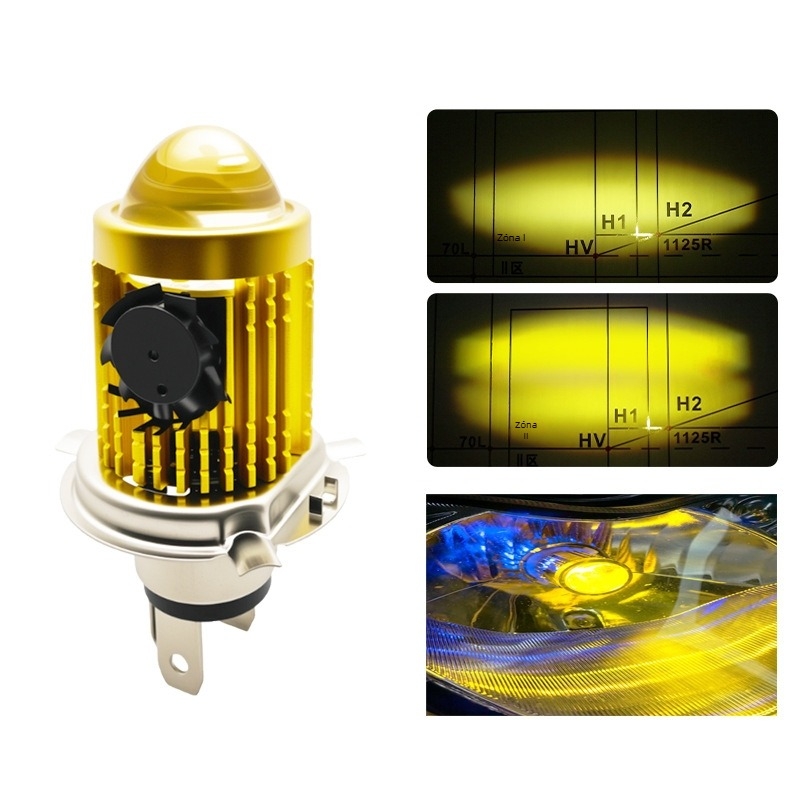 H4 LED motorkerékpár fényszóró fish-eye lencsével, alumínium ház, 12V, 30W