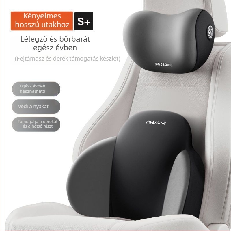 Autós fejtámasz és ágyéki támasz memóriahabos párnával, állítható nyak- és háttámasz, minden évszakhoz