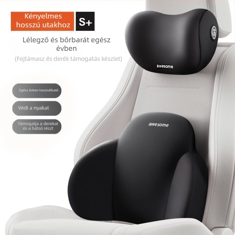 Autós fejtámasz és ágyéki támasz memóriahabos párnával, állítható nyak- és háttámasz, minden évszakhoz