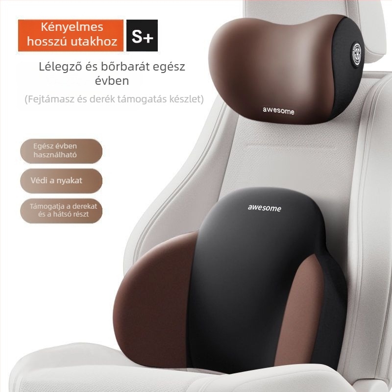 Autós fejtámasz és ágyéki támasz memóriahabos párnával, állítható nyak- és háttámasz, minden évszakhoz