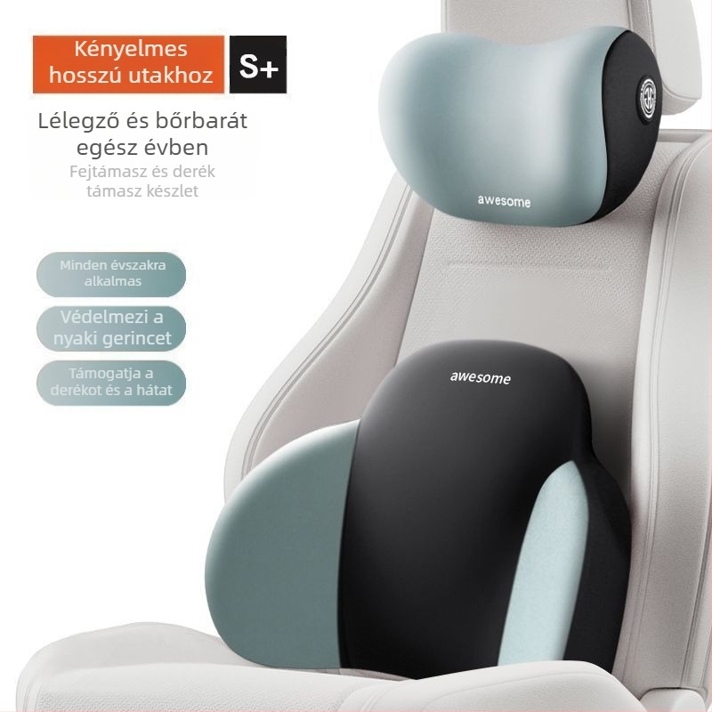 Autós fejtámasz és ágyéki támasz memóriahabos párnával, állítható nyak- és háttámasz, minden évszakhoz