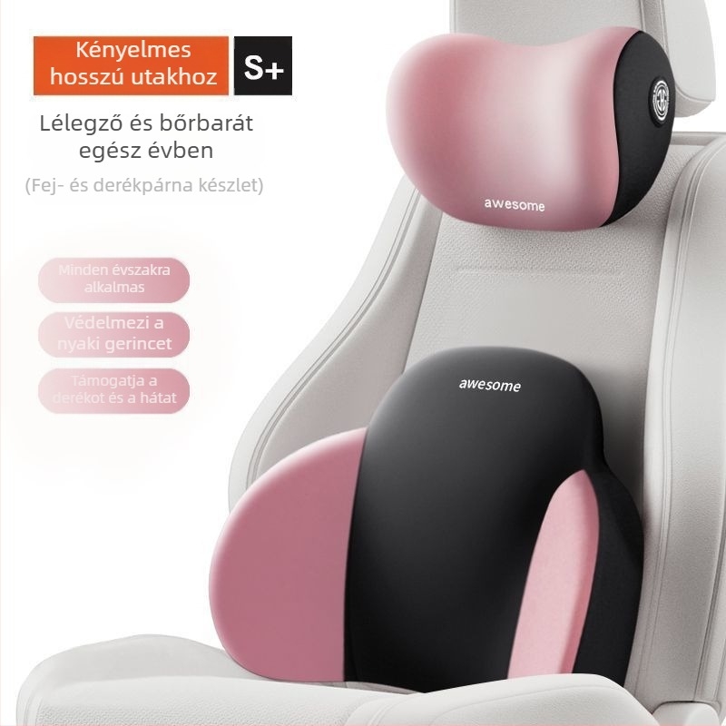 Autós fejtámasz és ágyéki támasz memóriahabos párnával, állítható nyak- és háttámasz, minden évszakhoz