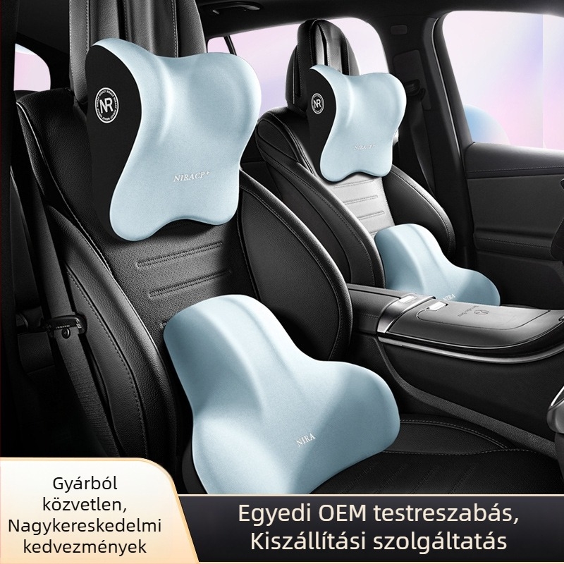 Autóháti- és deréktámasz memóriahabbal, Milk Silk anyag, Buddo mintázat, logónyomtatás elérhető, univerzális illeszkedés