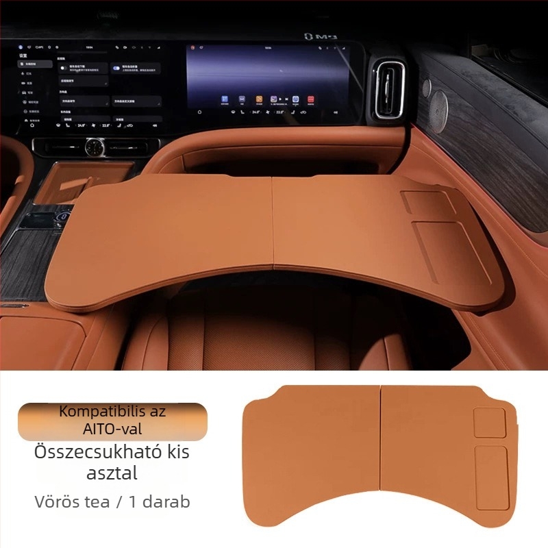 Összecsukható autós asztal elülső és hátsó ülésekhez — többfunkciós irodai és étkezési használatra; anyag: fa és mások; falra szerelhető; univerzális kompatibilitás