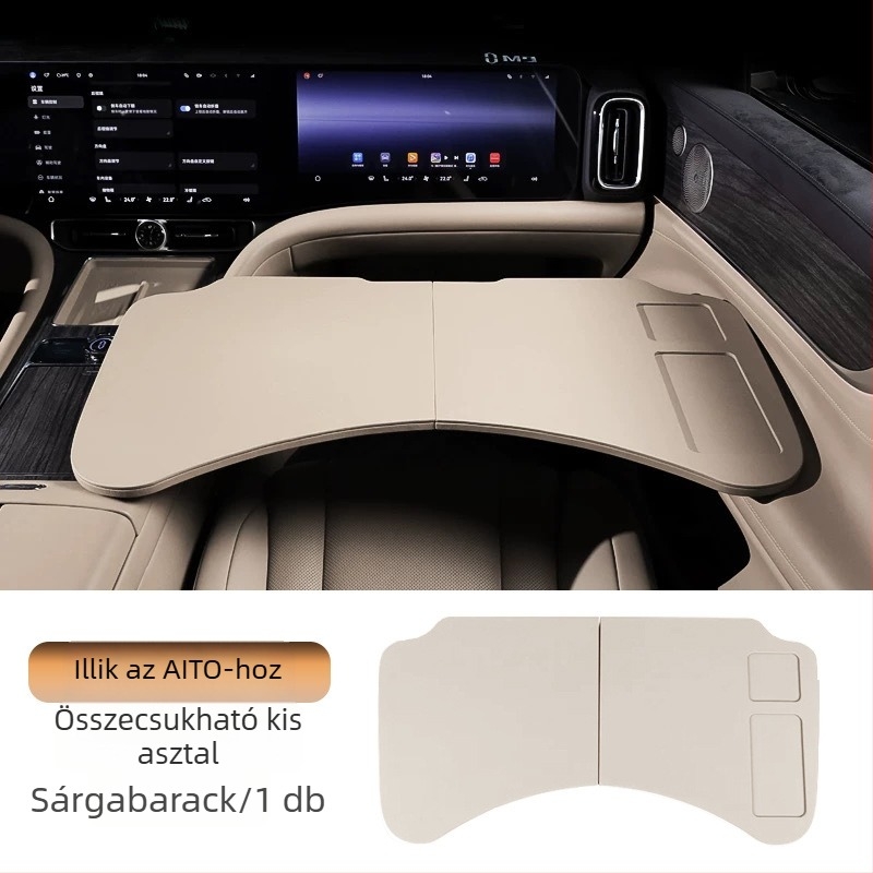 Összecsukható autós asztal elülső és hátsó ülésekhez — többfunkciós irodai és étkezési használatra; anyag: fa és mások; falra szerelhető; univerzális kompatibilitás