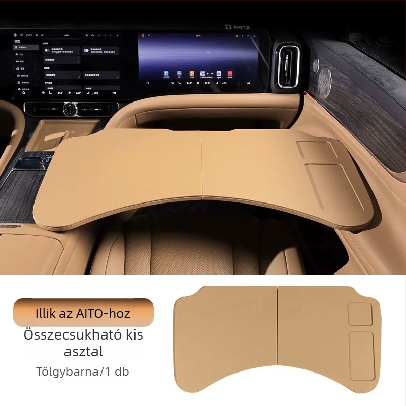 Összecsukható autós asztal elülső és hátsó ülésekhez — többfunkciós irodai és étkezési használatra; anyag: fa és mások; falra szerelhető; univerzális kompatibilitás