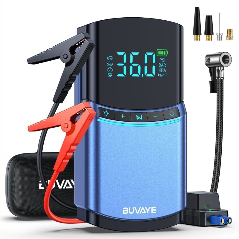 Hordozható autóvészindító légpumpával, ABS ház, többfunkciós power bank