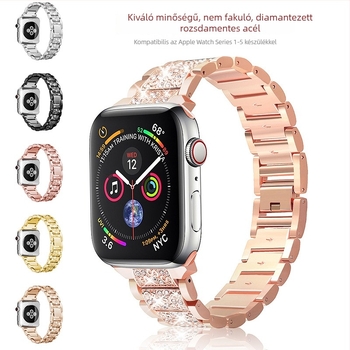 Apple Watch szíj rozsdamentes acélból, gyémántokkal díszített