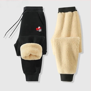 Férfi téli vastag báránygyapjú fleece nadrág, laza szabás, koreai stílus, plusz méret