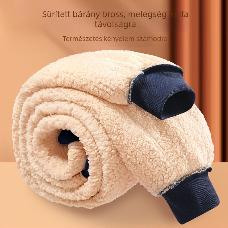 Férfi téli vastag báránygyapjú fleece nadrág, laza szabás, koreai stílus, plusz méret