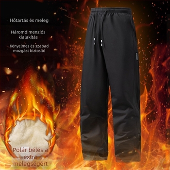 Férfiaknak szabadidős, egyenes szabású téli fleeces nadrág, poliészter anyag, mikroelasztikus