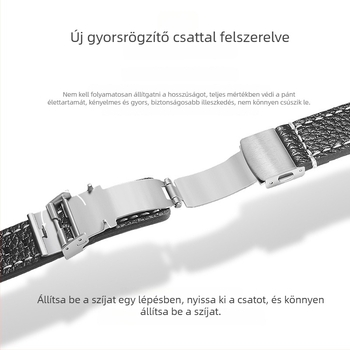 XT Valódi bőrből készült óraszíj, kétoldalas, granulált textúrával, gyorskioldó és összecsukható csattal