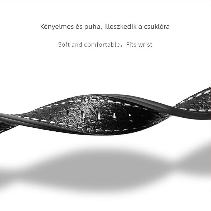 XT Valódi bőrből készült óraszíj, kétoldalas, granulált textúrával, gyorskioldó és összecsukható csattal