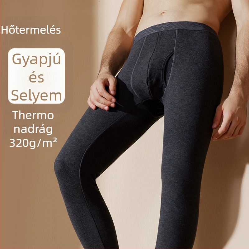 Férfi gyapjú-selyem termális nadrág, vastag bársonyos bélés, karcsú szabású az őszi-téli szezonra